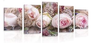 Quadri 5 pezzi – Composizione floreale festosa di rose