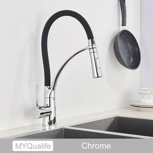 Rubinetto da cucina - Rubinetto estraibile per lavello - Bocca orientabile - Monoforo e monocomando - Miscelatore caldo/freddo - Montaggio a pavimento - Corpo in ottone, cartuccia in Vetroceramica - Cromo