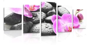 Quadri 5 pezzi – Bellissima armonia di pietre e orchidea