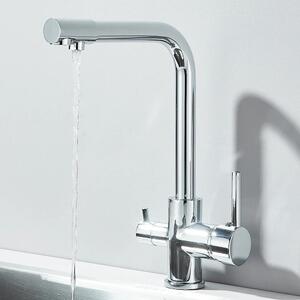 Rubinetto da cucina per acqua potabile filtrata - a due maniglie, monoforo - caldo/freddo - montaggio a filo - bocca orientabile - ottone, cartuccia in Vetroceramica - cromato