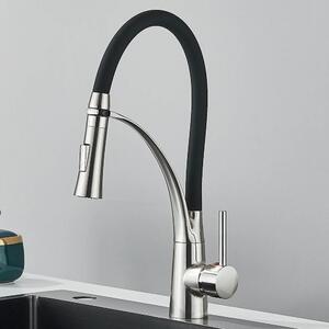 Rubinetto da cucina - Doccetta estraibile - Bocca flessibile - Acqua calda/fredda - Monocomando, 1 foro - Corpo in ottone - Cartuccia in Vetroceramica - Nichel spazzolato
