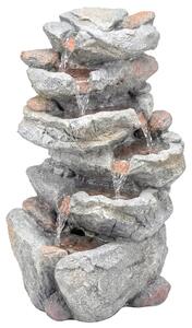 Outsunny Fontana da esterno con design roccioso a 6 livelli, cascata d'acqua con luci LED, flusso regolabile, grigio | Aosom Italy