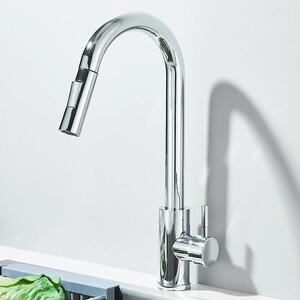 Rubinetto da cucina - Rubinetto per lavello - Doccetta estraibile - Acqua calda e fredda - Monocomando - Montaggio a foro singolo - Acciaio inossidabile - Cartuccia in Vetroceramica - Cromo