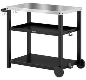 Outsunny Carrello grill 3 livelli con piano di lavoro, ripiani, ganci, ruote, acciaio inox 102x50x81cm Grigio carbone | Aosom Italy