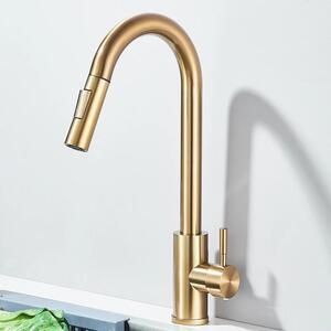 Rubinetto da cucina - Rubinetto per lavello con doccetta estraibile - Miscelatore monocomando monoforo - Miscelatore caldo/freddo - Acciaio inossidabile - Montaggio a filo piano - Oro spazzolato