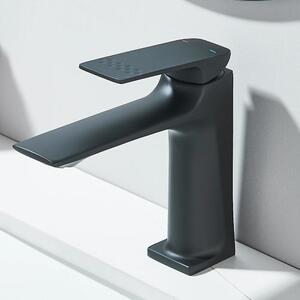 Rubinetto per lavabo - Miscelatore monocomando - Modello corto - Montaggio a colonna - 1 foro - Acqua calda/fredda - Nero