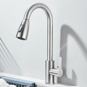 Rubinetto da cucina - Miscelatore a parete - Doccetta estraibile - Monocomando - Acqua calda e fredda - Acciaio inossidabile - Cartuccia in Vetroceramica - Nichel spazzolato