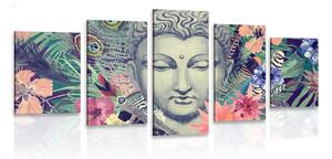 Quadri 5 pezzi – Buddha su sfondo esotico