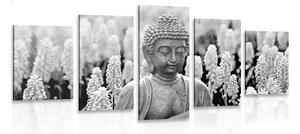 Quadri 5 pezzi – Buddha Yin e Yang in bianco e nero