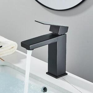 Rubinetto per lavabo da bagno - Miscelatore monoforo - Modello ribassato - Monocomando - Acqua calda e fredda - Cartuccia in Vetroceramica - Montaggio a parete - Nero