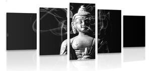 Quadri 5 pezzi – Statua del Buddha in bianco e nero