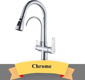 Rubinetto da cucina 5-J2Z - Miscelatore da cucina - A due manopole - Acqua calda e fredda - Bocca estraibile - Montaggio su piano di lavoro - Per foro singolo - Cromo spazzolato, viola