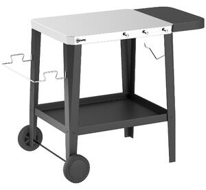 Outsunny Carrello cucina con ruote carrello di servizio con ganci, porta rotolo di carta & porta asciugamani, acciaio inossidabile, 115 x 67,5 x 80,5 cm Nero | Aosom Italy