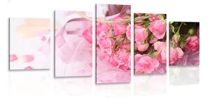 Quadri 5 pezzi – Bouquet romantico di rose rosa