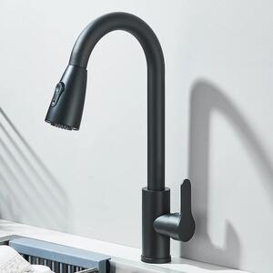 Rubinetto da cucina - Rubinetto a parete - Doccetta estraibile - Orientabile - Miscelatore caldo/freddo - Cartuccia in Vetroceramica - Acciaio inossidabile spazzolato - Nero opaco