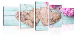 Quadri 5 pezzi – Peonie e cuori di betulla