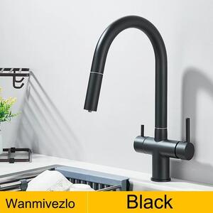 Rubinetto da cucina - Miscelatore a due maniglie - Rotazione a 360° - Acqua calda/fredda - Bocca estraibile - Installazione monoforo - Cartuccia in Vetroceramica - Nero opaco