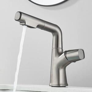 Rubinetto per lavabo - Miscelatore monocomando - Doccetta estraibile - Orientabile a 360° - Miscelatore caldo/freddo - Cartuccia in Vetroceramica - Montaggio a 1 foro - Grigio scuro spazzolato