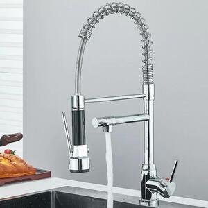 Rubinetto da cucina - Rubinetto estraibile per lavello - Acqua calda e fredda, orientabile a 360°, 2 tipi di getto, montaggio monoforo, cartuccia in Vetroceramica, ottone - cromato