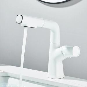 Rubinetto per lavabo da bagno - Miscelatore monoforo - Orientabile a 360° - Doccetta estraibile - Acqua calda/fredda - Acciaio inossidabile - Cartuccia in Vetroceramica - Bianco
