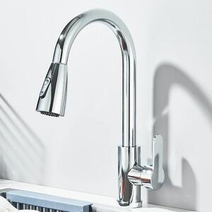 Rubinetto da cucina - 8-2203P - Montaggio a parete - Doccetta estraibile - Monoforo - Miscelatore monocomando - Acqua calda e fredda - Acciaio inossidabile - Cromo