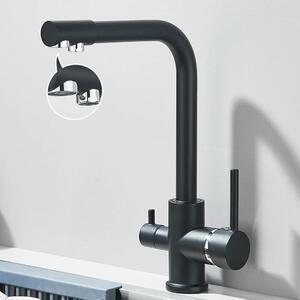 Rubinetto da cucina - Rubinetto per acqua potabile con filtro - Per acqua filtrata - Caldo/freddo - A due manopole - Monoforo - Ottone - Orientabile - Verde chiaro