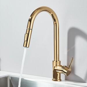 Rubinetto da cucina - Doccetta estraibile - 2 tipi di getto - Miscelatore monocomando caldo/freddo - Montaggio a incasso su piano - Acciaio inossidabile - Cartuccia in Vetroceramica - Oro lucido