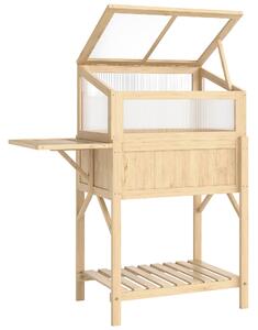 Outsunny Letto rialzato con copertura da serra in legno Cassetta con serra richiudibile Ripiano laterale Vano portaoggetti Legno naturale | Aosom Italy