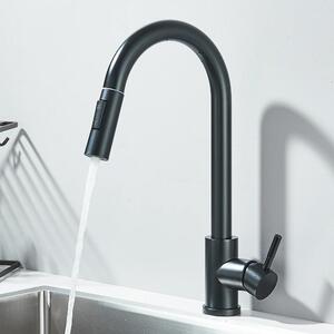Rubinetto da cucina - Miscelatore estraibile - Due tipi di getto: getto diretto/doccia - Monocomando caldo/freddo - Montaggio a incasso a 1 foro - Cartuccia in Vetroceramica - Acciaio inossidabile - Nero opaco