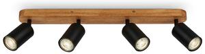BRILONER - Lampada da soffitto retrò con legno, lampada da soffitto vintage a 4 luci, 4x attacco GU10, spot LED regolabile, spot da soffitto rustico, nero-legno, 550x60x85 mm