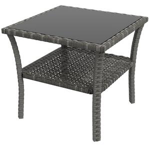 Outsunny Tavolo da giardino in polyrattan, 50 x 50 x 45 cm, tavolino da esterno resistente alle intemperie per 4 persone, quadrato con ripiano e piano in vetro | Aosom Italy