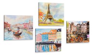 Set di quadri – Città dipinte in colori pastello