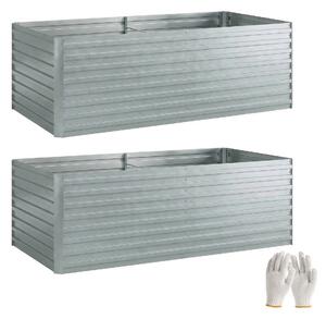 Outsunny Set di 2 Aiuole Rialzate in Metallo Galvanizzato con Bordo Sicuro, Fioriera Elevata per Verdure, Argento | Aosom Italy
