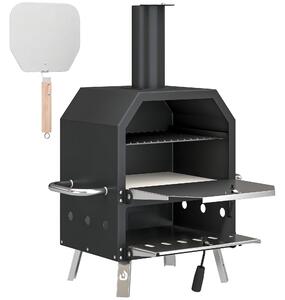 Outsunny Forno per pizza da esterno Forno a legna in acciaio inox a 2 livelli con pietra per pizza spessa 1 cm Gambe pieghevoli | Aosom Italy