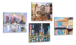 Set di quadri – Città con imitazione di pittura a olio