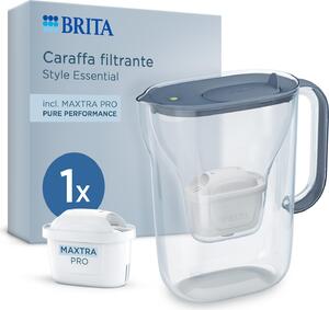 Brita Caraffa Filtrante Acqua Style Essential Blue Capacit 2.4 L Filtro MAXTRA PRO Tecnologia di Filtrazione LED Indicatore Colore Trasparente, Blu