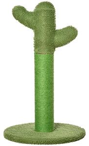 PawHut Albero Tiragraffi per Gatti Adulti e Gattini a Forma di Cactus con Corda Sisal, 40x40x65cm, Verde|Aosom