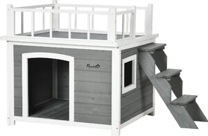 AllMyPets Casetta per Cani con Terrazza Scaletta e Finestra 121x77x78cm Grigio chiaro