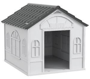 AllMyPets Casetta per Cani in PP Impermeabile con Tetto Inclinato e Porta di Ingresso, 65x75.7x63 cm colore Grigio - L3880GY