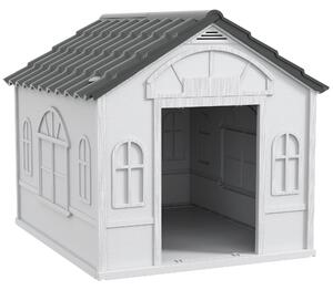 AllMyPets Casetta per Cani in PP Impermeabile con Tetto Inclinato e Porta di Ingresso, 84.2x98.2x82 cm colore Grigio - L3891GY