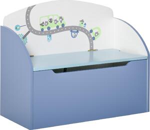 DecHome Cassapanca Baule Portagiochi Panca in Legno Blu per Bambini 3-8 Anni