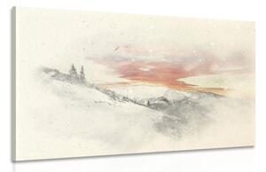 Stampa su tela – Tramonto sulle montagne innevate