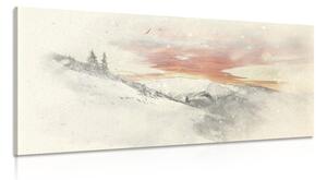 Quadro su tela – Sole calante sulle montagne innevate