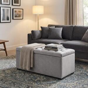 DecHome Cassapanca in Velluto Panca contenitore + 2 Pouf Dimensioni 75x40x42 cm colore Grigio Perla