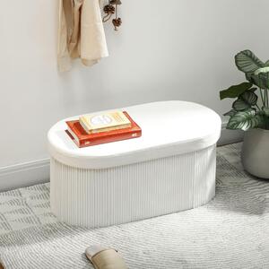 DecHome Cassapanca in Velluto Panca Contenitore Pieghevole Dimensioni 76x38x35 cm colore Crema