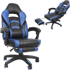 Sedia da gioco blu/nera Poltrona da ufficio Sedia girevole Sedia da ufficio Poggiapiedi da scrivania