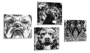 Set di quadri – Animali in stile pop art in bianco e nero