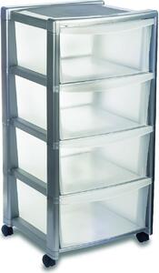 STEFANPLAST Cassettiera 4 cassetti con Ruote in polietilene 40X40X80 cm colore Silver - 50340