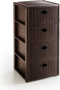 STEFANPLAST Cassettiera Multiuso 4 Cassetti in Plastica 40x40x80 cm colore Moka - 30402 Elegance