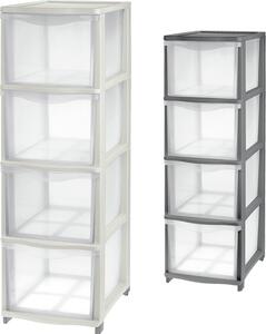 Tontarelli Cassettiera Multiuso 4 Cassetti in Plastica 26,8x37x82,7 cm colore Trasparente/Panna - 8025308-AD0 Cover Line